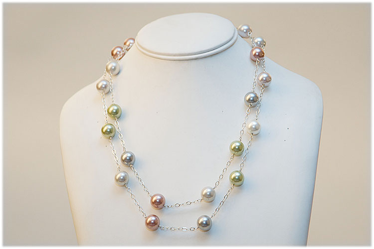 Multicolored sweet water pearls on sterling silver chain