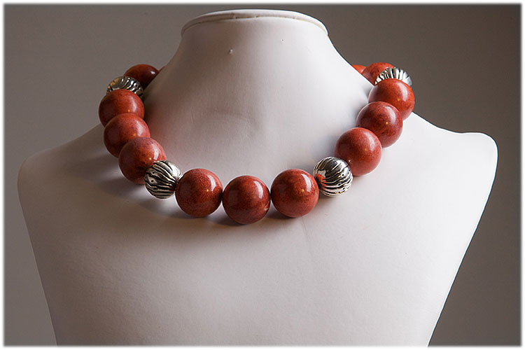 Coral and sterling silver necklace