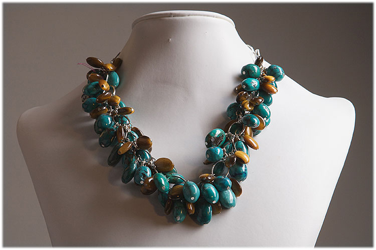 Turquoise and tiger eye drop necklace