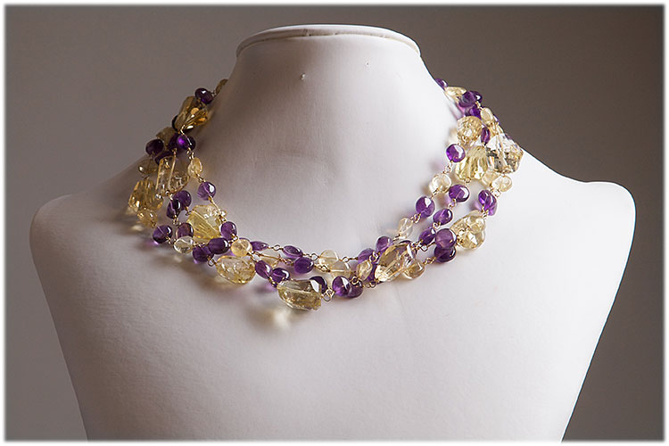 4 strand Citrine and amethyst necklace
