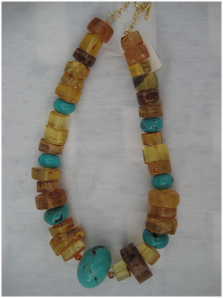 lovely rustic amber and turquoise necklace